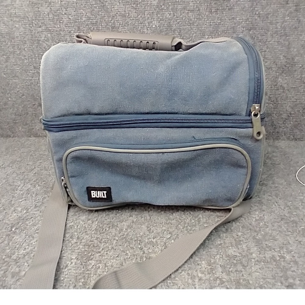 BUILT Oxford Henry Lunch Bag Unisex One Size Blue Grey Insulated Canvas